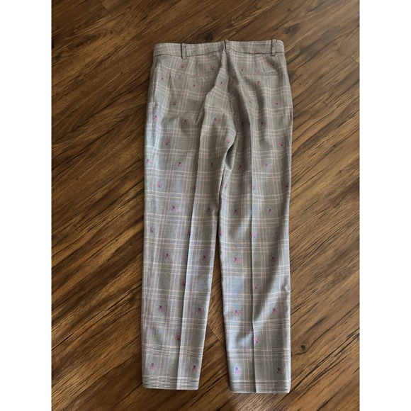 BROOKS BROTHERS Lanificio di Tollegno Wool Blend Floral Embroidered Pants 8 Gray - Picture 4 of 8